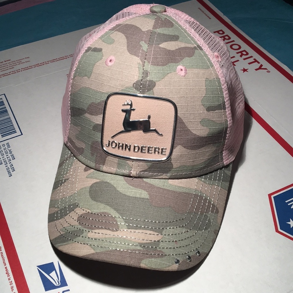 John Deere Tractor Girl pink camo snapback hat EUC